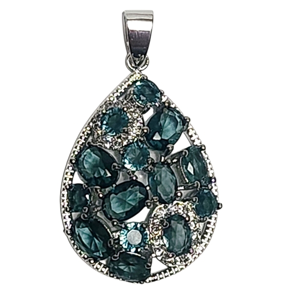 GoldNideas Jewelry - 3.70 ctw Blue Topaz Sterling Silver Pendant 1.5"